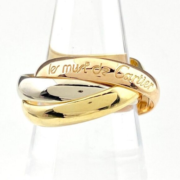 CARTIER Trinity Ring 49 K18YG 18K Yellow Gold White Gold Rose Gold Women's - Picture 1 of 10